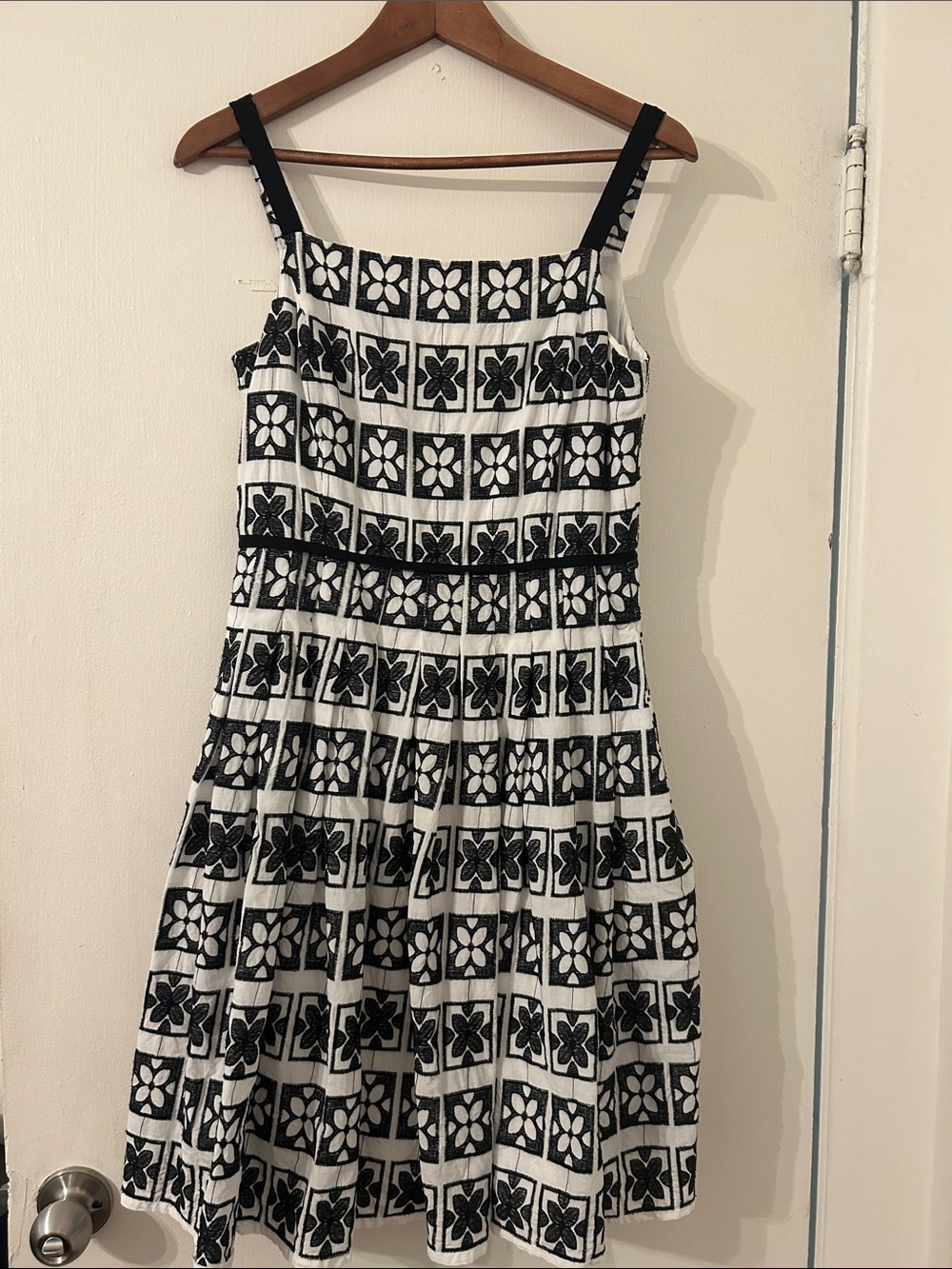 Jones New York Black and White Contrast Stitch Tile Sundress